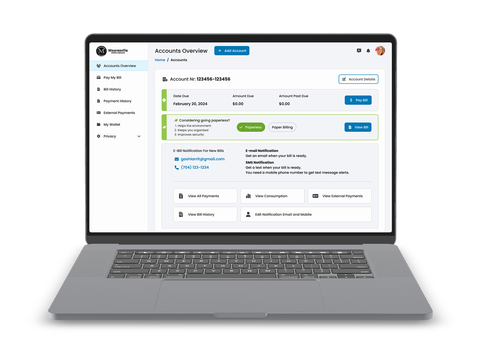 Mooresville Customer Utility Portal redesign